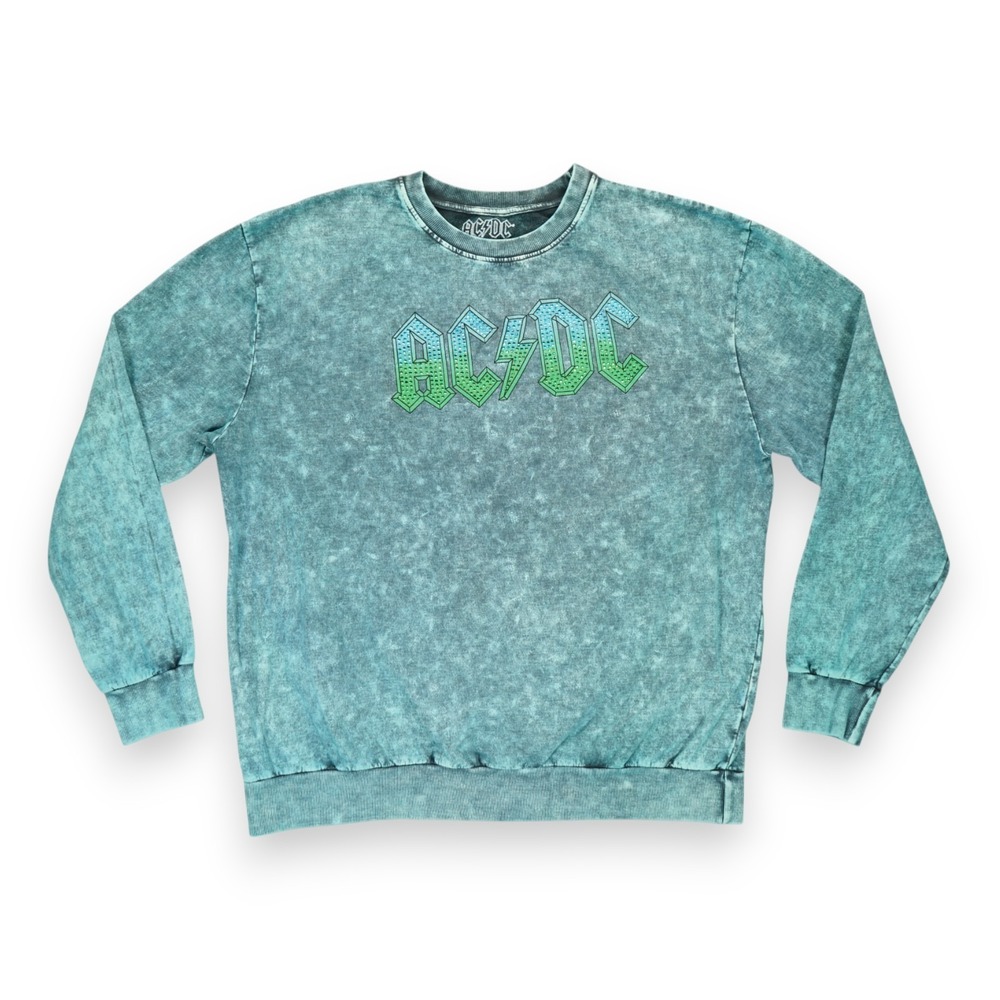 AC/DC Sweatshirt Women's Pullover Green with Rhinestones Size Large